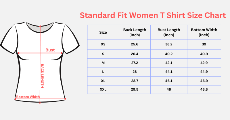 standard fit women t shirt size chart uk